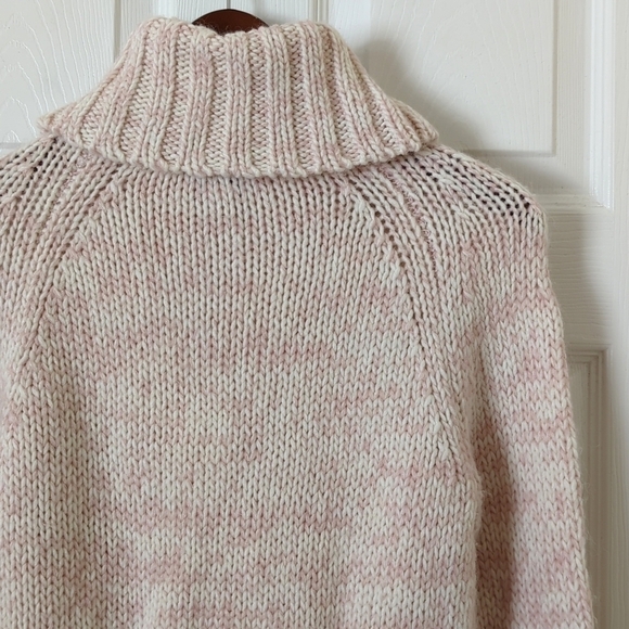 Loft Wool Blend Classic Marled Knit Tie Waist Cowl Neck Sweater Pink Cream M - Picture 10 of 10